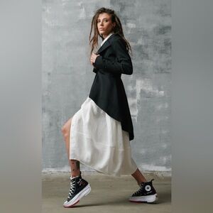 Black Asymmetric Trench Coat Blazer Jacket Size XL Modern Longline Trench | New